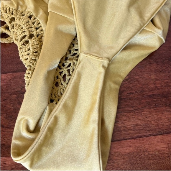 Frankie’s Bikinis Poppy One Piece Crochet Swimsuit Yellow Gold Rope Tie - Picture 9 of 12